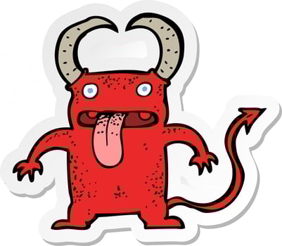 sticker of a cartoon little devil vector