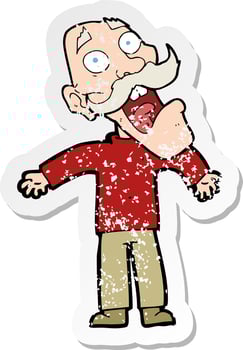 retro distressed sticker of a cartoon terrified old man vector