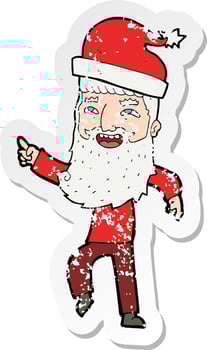 retro distressed sticker of a cartoon hipster santa claus vector
