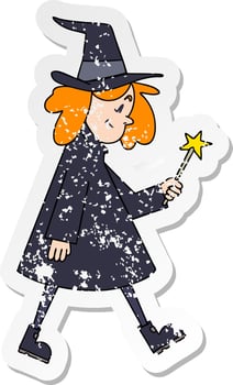 distressed sticker of a quirky hand drawn cartoon witch vector