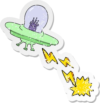retro distressed sticker of a cartoon flying saucer vector