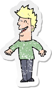 retro distressed sticker of a cartoon happy man vector