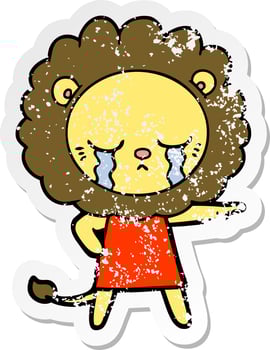 distressed sticker of a crying cartoon lion vector