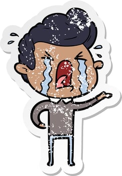 distressed sticker of a cartoon crying man vector