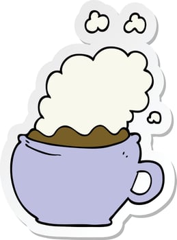 sticker of a cartoon hot cup of coffee vector