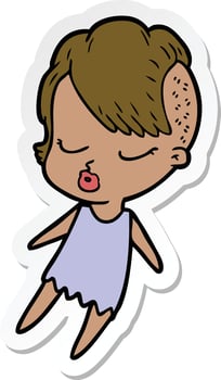 sticker of a cartoon pretty hipster girl vector