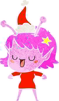 happy alien girl retro cartoon of a wearing santa hat vector