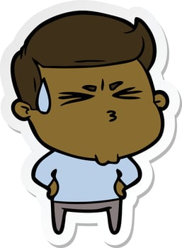 sticker of a cartoon frustrated man vector