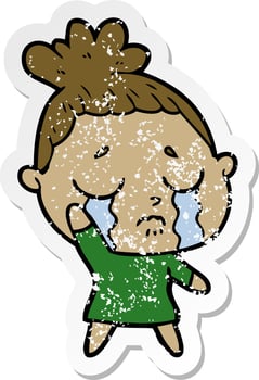distressed sticker of a cartoon crying woman vector