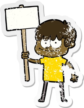 distressed sticker of a happy cartoon man vector