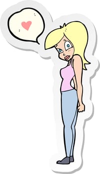 sticker of a cartoon woman in love vector