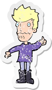retro distressed sticker of a cartoon worried man giving thumbs up symbol vector