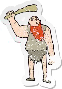 retro distressed sticker of a cartoon neanderthal vector