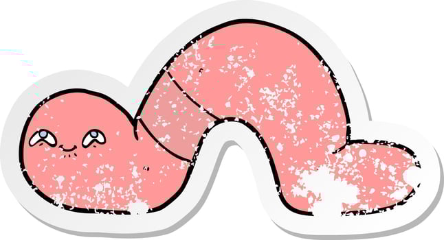 distressed sticker of a cartoon worm vector