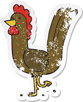 distressed sticker of a cartoon rooster vector