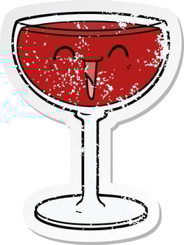 distressed sticker of a cartoon glass of wine vector