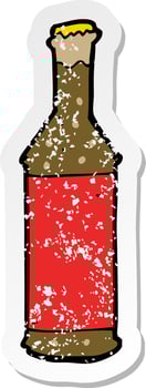 retro distressed sticker of a cartoon beer bottle vector
