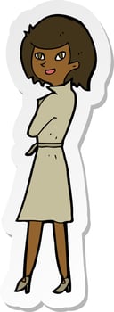 sticker of a cartoon woman in trench coat vector