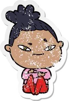 distressed sticker of a cartoon woman vector