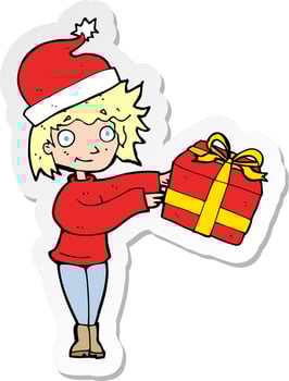 sticker of a cartoon woman ready for christmas vector