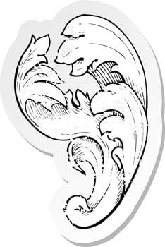 retro distressed sticker of a traditional hand drawn floral swirl vector
