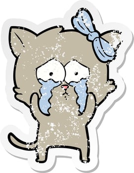 distressed sticker of a cartoon cat vector