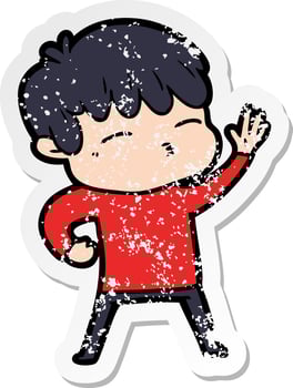 distressed sticker of a cartoon curious boy vector