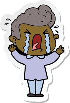 sticker of a cartoon crying man vector