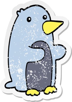 distressed sticker of a cartoon penguin vector