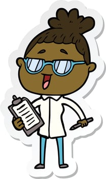 sticker of a cartoon happy woman wearing spectacles vector
