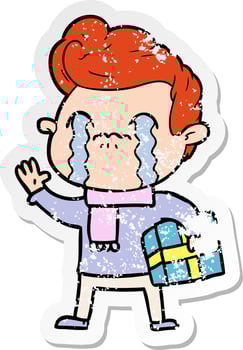distressed sticker of a cartoon man crying vector