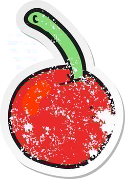 retro distressed sticker of a cartoon cherry vector