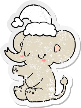 distressed sticker of a cute christmas elephant vector