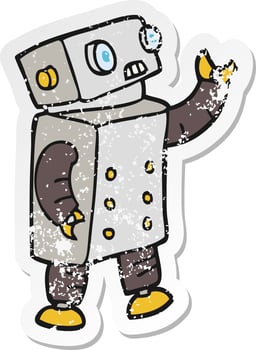 distressed sticker of a cartoon robot vector