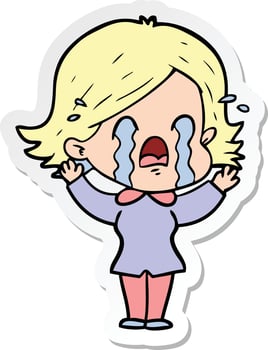sticker of a cartoon woman crying vector