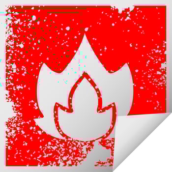 distressed square peeling sticker symbol fire vector