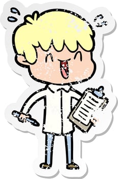 distressed sticker of a cartoon laughing boy vector