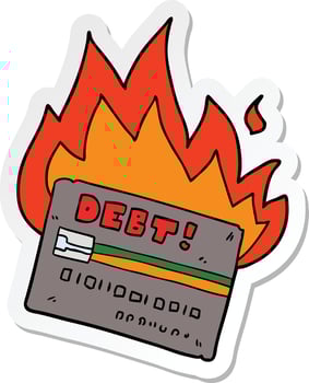 sticker of a burning credit card cartoon vector