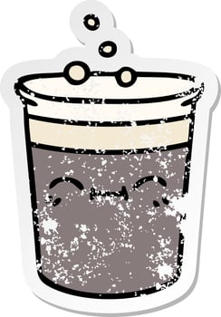 distressed sticker of a quirky hand drawn cartoon glass of stout vector