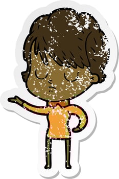 distressed sticker of a cartoon woman vector