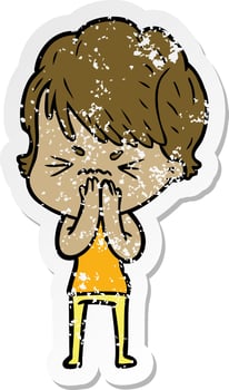 distressed sticker of a cartoon frustrated woman vector