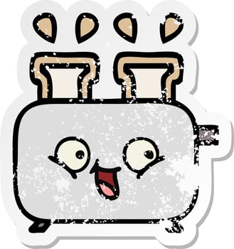 distressed sticker of a cute cartoon of a toaster vector