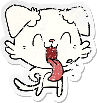 distressed sticker of a cartoon panting dog vector
