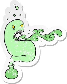 retro distressed sticker of a cartoon ghost in bottle vector