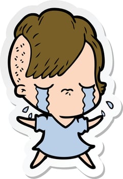 sticker of a cartoon crying girl vector