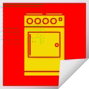 square peeling sticker cartoon oven and cooker vector