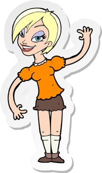 sticker of a cartoon girl waving vector