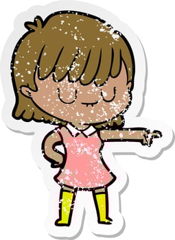 distressed sticker of a cartoon woman vector