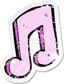 retro distressed sticker of a cartoon musical note vector