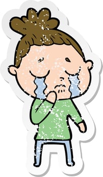 distressed sticker of a cartoon crying woman vector